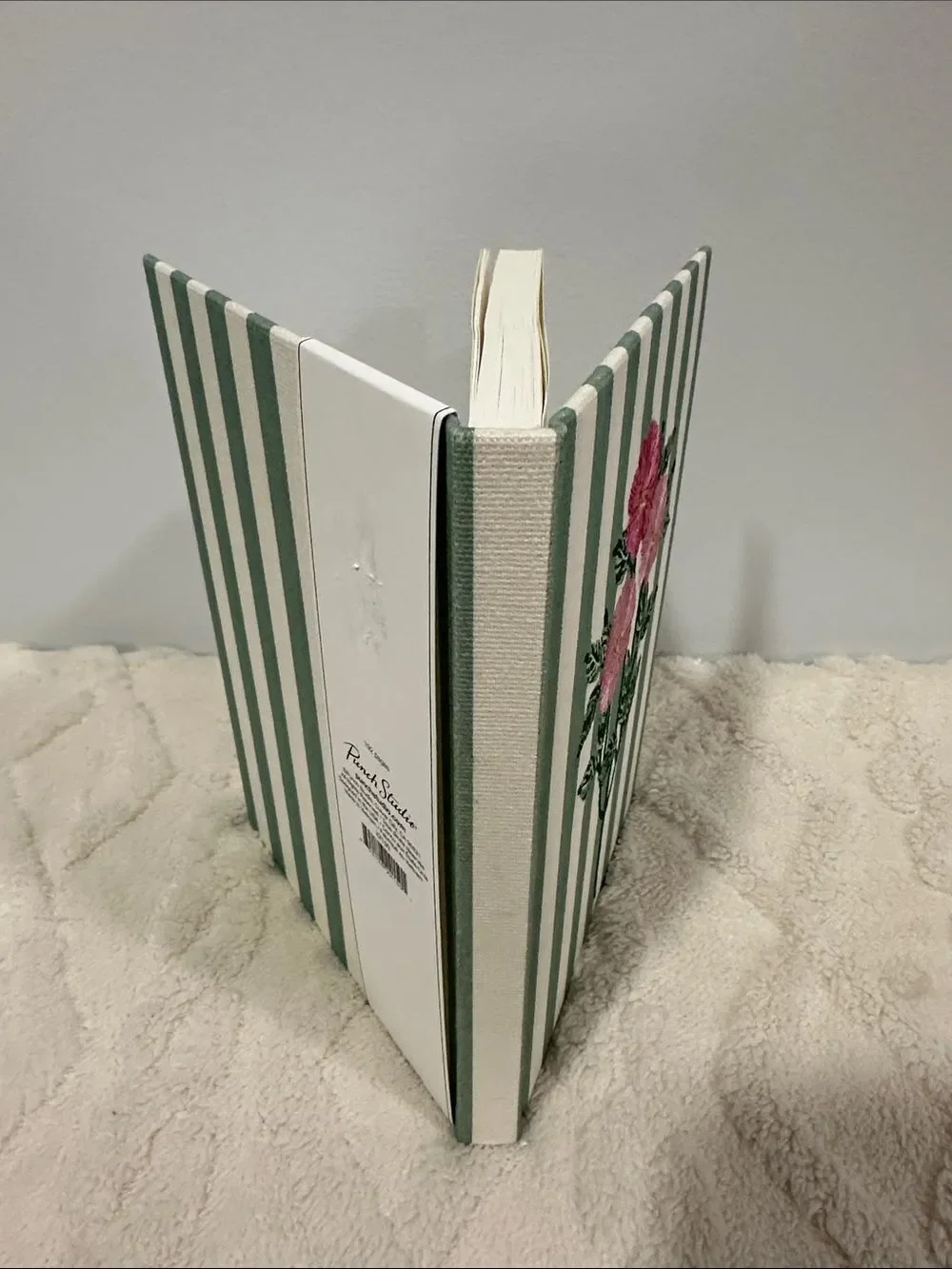 PS White Green Stripes Embroidered Pink Floral hard cover lined pages journal